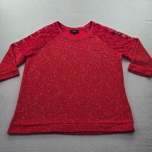 Next Sweater Womens UK 16 Red Round Neck Textured Knit Metallic Lace Sleeve